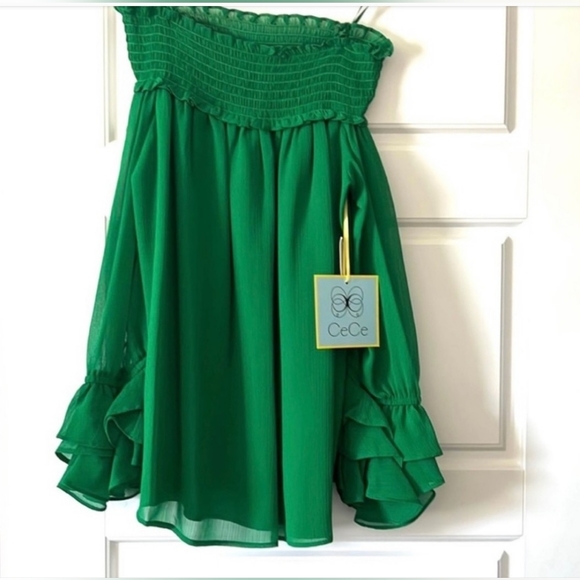 Cece Green Chiffon Off The Shoulder Blouse Size XS - Picture 2 of 5